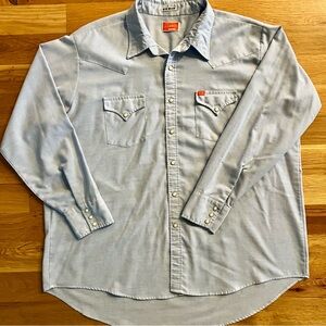 Vintage Denim Blue Western Shirt - Mens 4XL- Light Blue Pearl Snap - Ely Plains